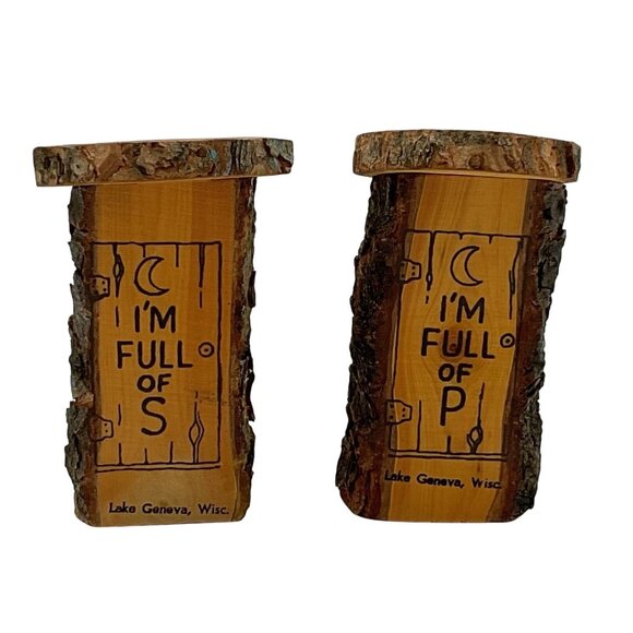VINTAGE OUT HOUSE SALT & PEPPER SHAKERS WOOD LAKE GENEVA WI 3.5" H X 1.5" W - Picture 1 of 4